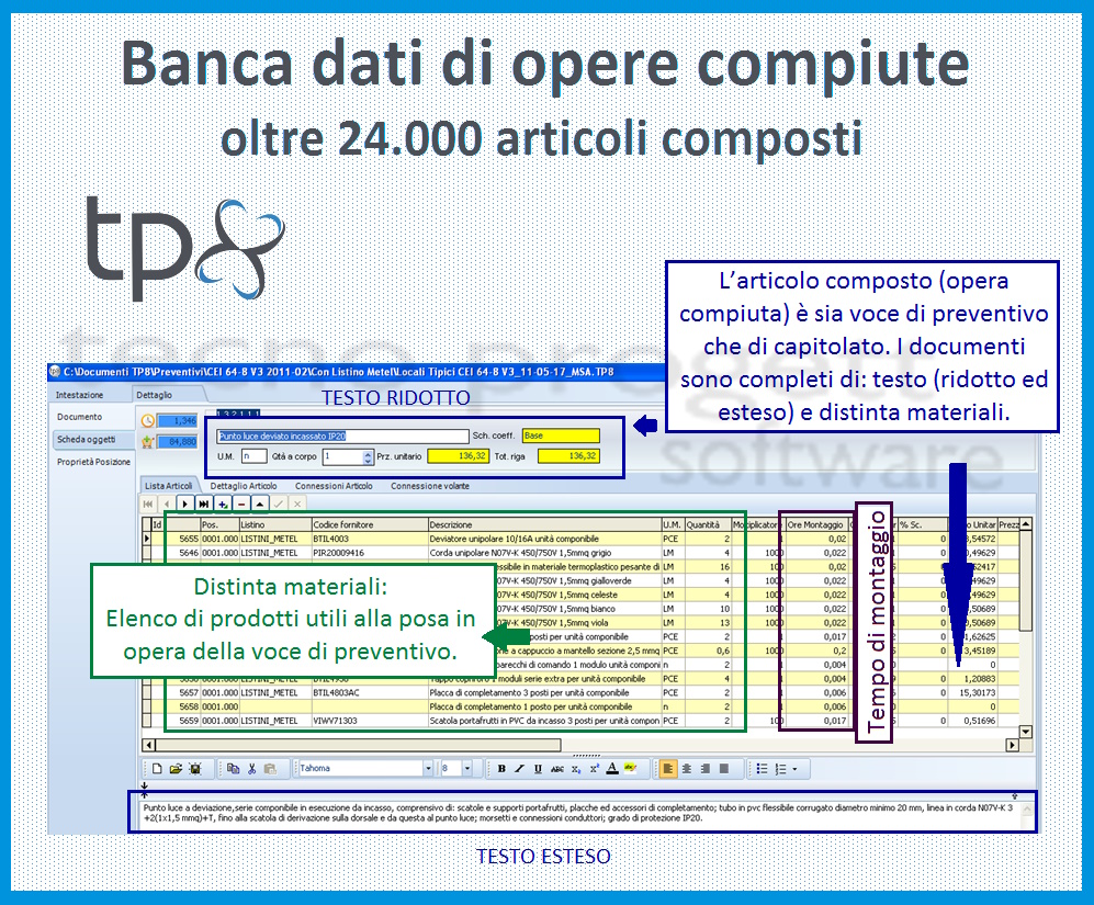 tp8 software di gestione di banche dati di opere compiute per impianti elettrici, termoidraulici e di automazione